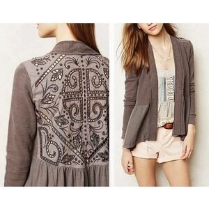 Saturday Sunday Anthropologie Cardigan Small Storystitch Embroidered Cutout Boho